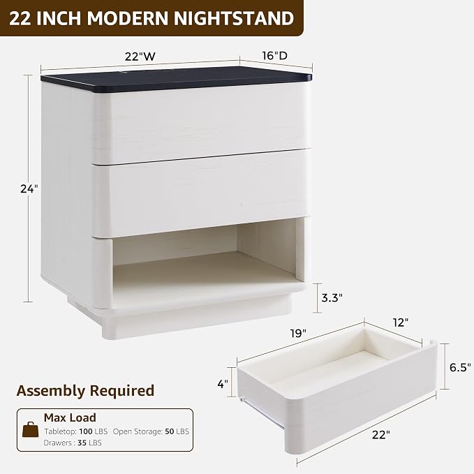 ACCOHOHO Nightstand with Charging Station, Large Modern End Table - Image 2