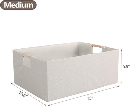 Fabric Storage Bin 3 Pack Foldable Cotton Linen Storage Basket - Image 4