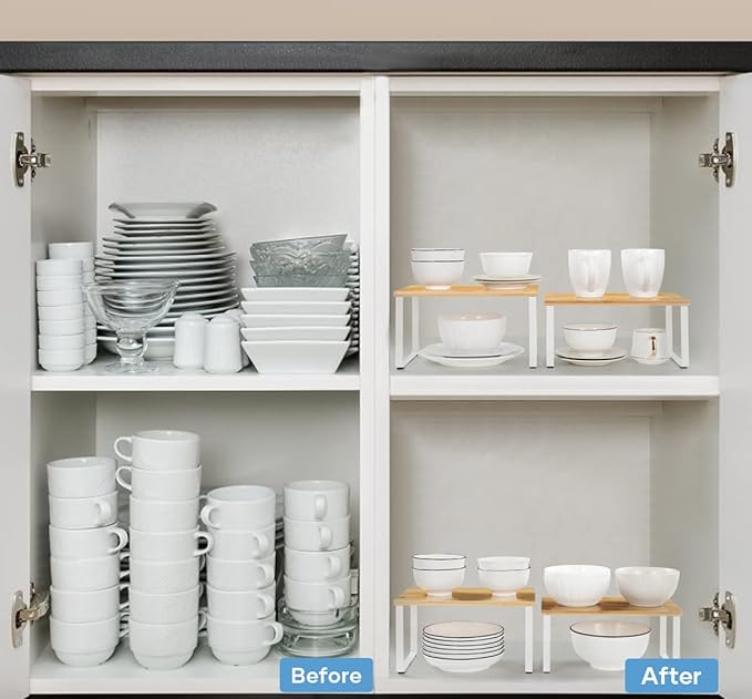 NEX Bamboo Kitchen Cabinet and Counter Shelf Organizer, Stackable & Expandable - Image 4