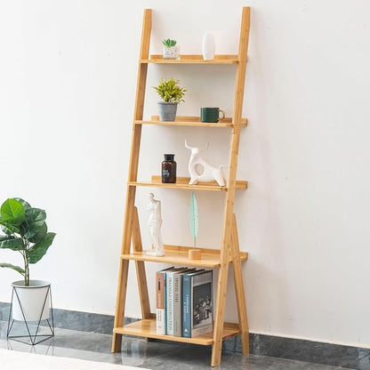 Maydear Bamboo Ladder Shelf Bookcase, 5-Tier Leaning Bookshelf Free Standing by Maydear
