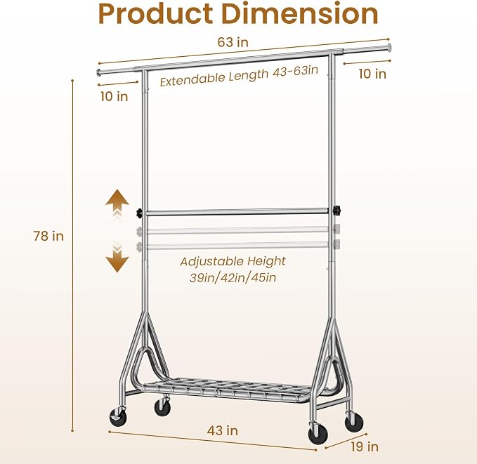 Double Rods Clothing Rack, Heavy Duty Clothes Rack - Image 7