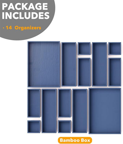 SpaceAid 14-Piece Bamboo Drawer Organizer Storage Boxes Set, Wood Tray Junk - Image 6