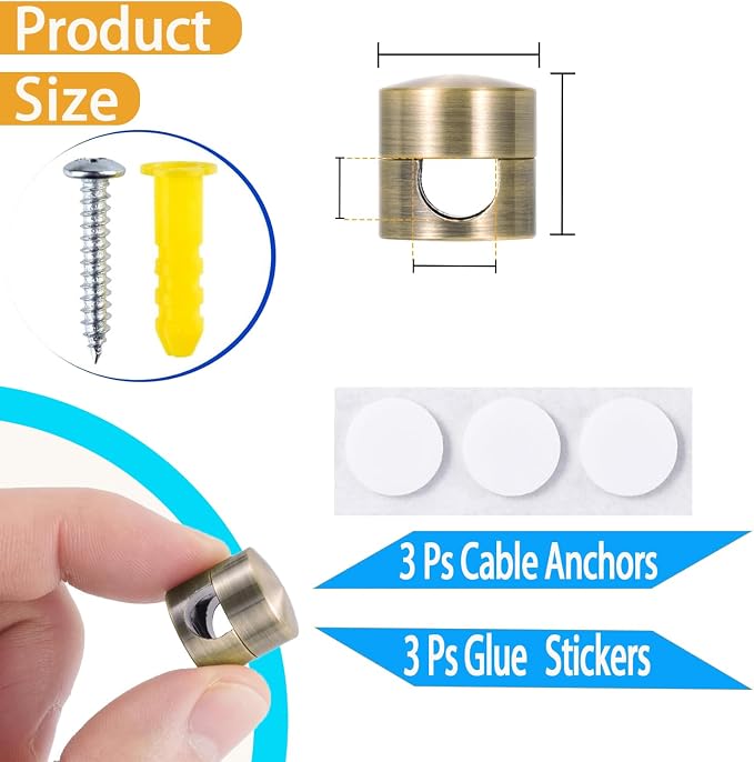 3 Sets Charger Cord Holder, Antique Copper Color Metal Adhesive Cable - Image 2