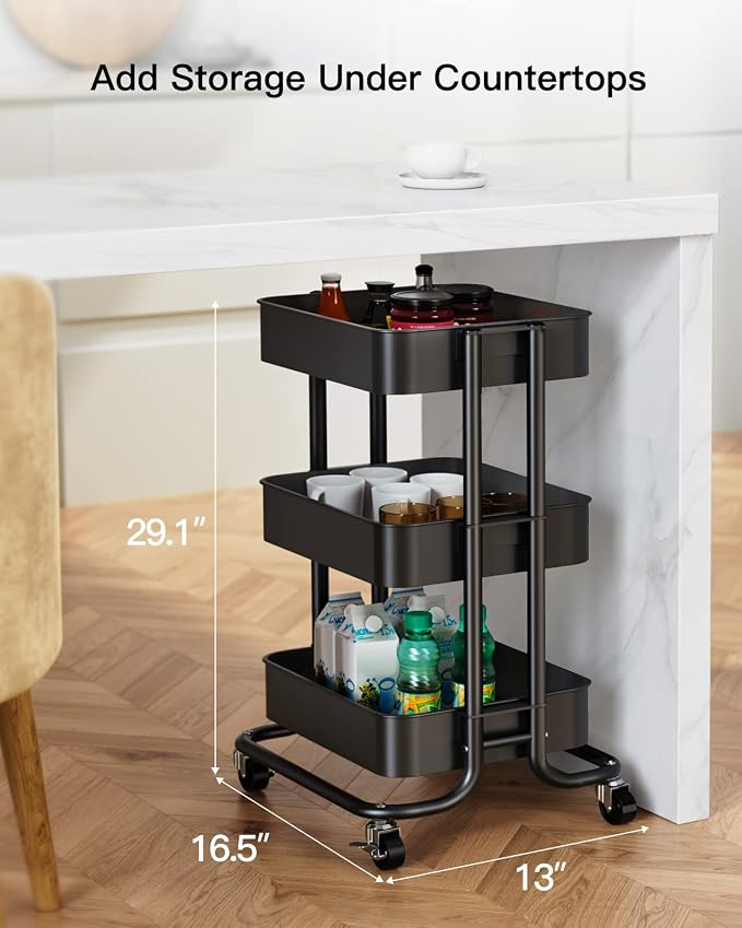 Pipishell 3 Tier Metal Rolling Utility Cart, Heavy-Duty Storage Rolling Cart - Image 5