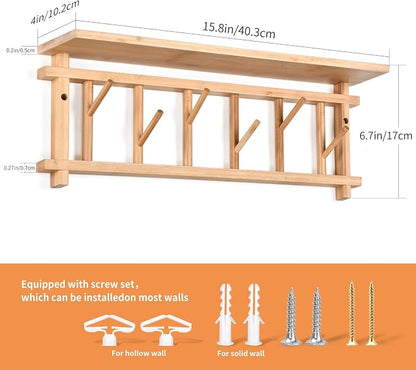 Coat Rack Wall-Mounted with Shelf Coat Hooks Wall Mount with Shelf Entryway - Image 6
