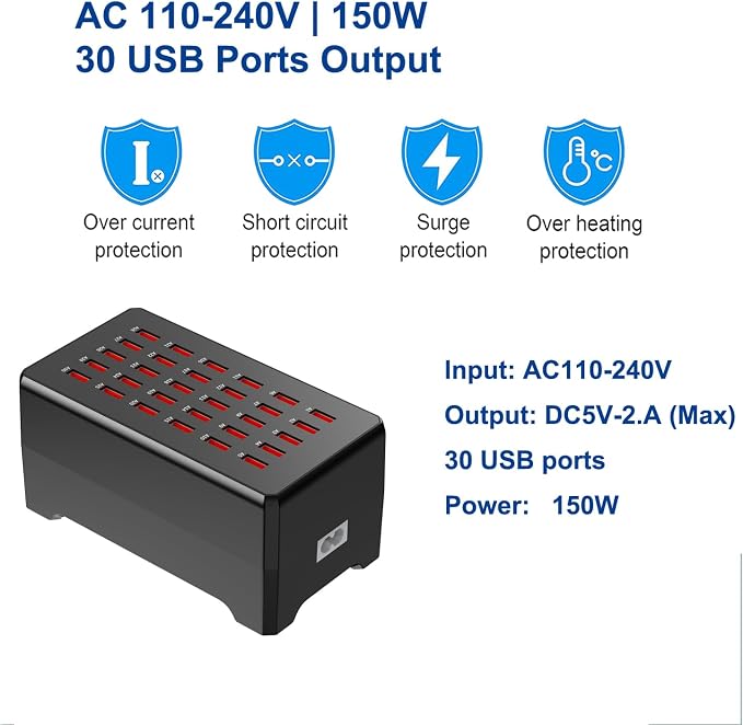 150W 30-Port Multi-Device USB Charging Station - Image 5