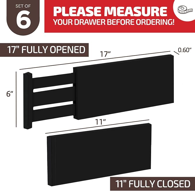 6 Pack Drawer Dividers 6 Inch High, 11”-17" Adjustable Bamboo Organizers Large - Image 7