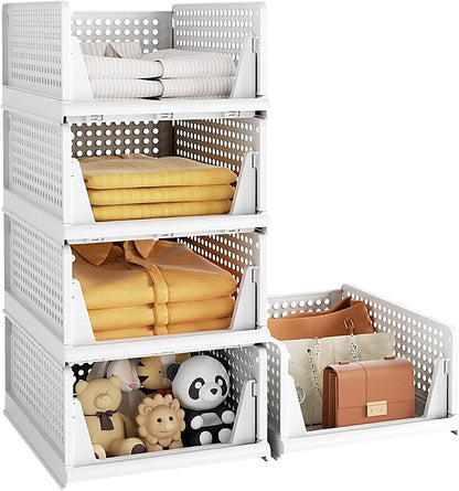 5 Pack Closet Organizer System, Stackable Plastic Clothes Storage Basket by Keepyourbelovedorganized