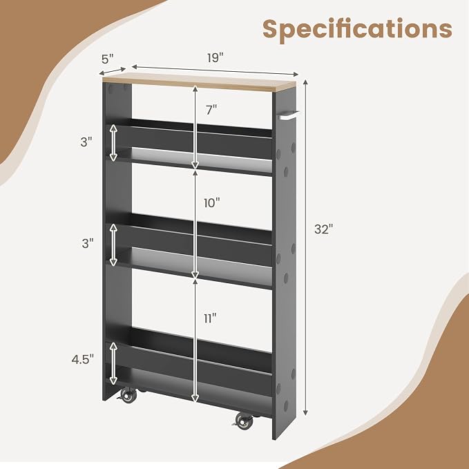 Slim Rolling Storage Cart, 4 Tier Narrow Kitchen Cart - Image 5