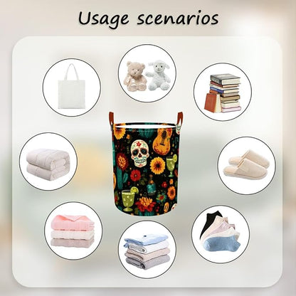 Laundry Baskets 15.7x19.7 Inch Day of the Dead Skull Guitar Cocktail Design - Image 4