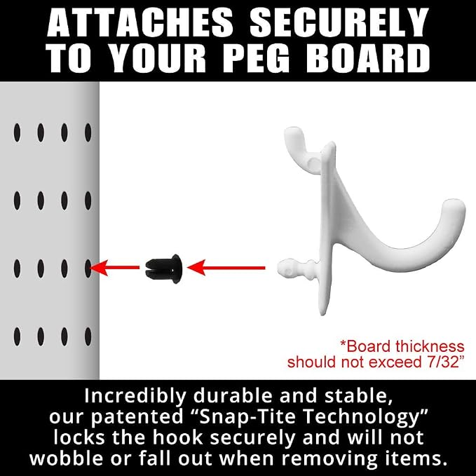 PegPro® J Hooks Kit for Standard “Wood Fiber” pegboard – Durable Plastic - Image 3