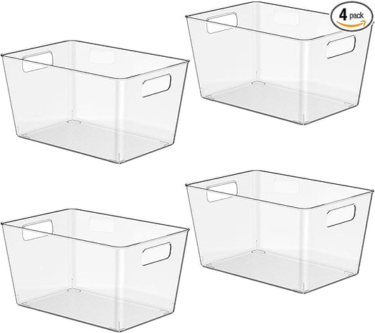 4 Pack Clear Plastic Storage Bins, Plastic Containers by Faryuan