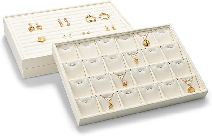 24 Grids Necklace Display Tray, Stackable Jewelry Organizer Trays, Microfiber - Image 7