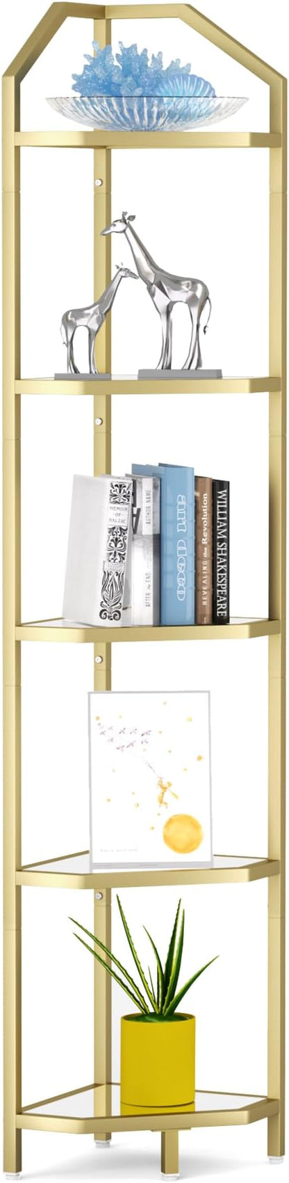 5-Tier Corner Shelf Stand, Bathroom Storage Rack Shelf, Plant Rack, Tempered by FunMemories