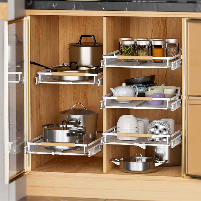 Expandable Pull Out Cabinet Drawer, Slide Out Shelves Heavy Duty Metal - Image 5