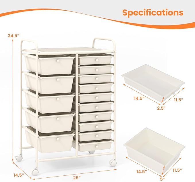 Giantex 15 Drawers Rolling Cart, Classroom Organizers, Storage Cart - Image 3