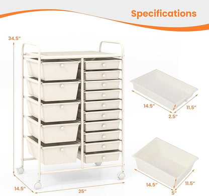 Giantex 15 Drawers Rolling Cart, Classroom Organizers, Storage Cart - Image 3