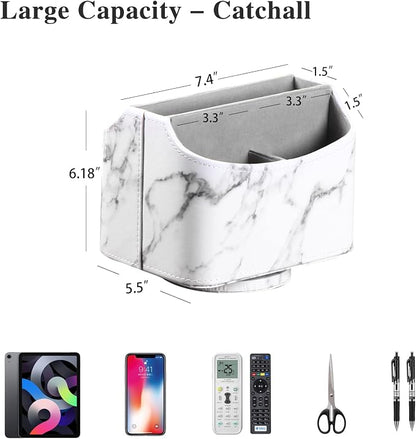 YAPISHI White Marble Leather Remote Control Holder, 360 Degree Spinning Desk TV - Image 4