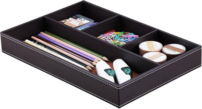 KINGFOM Pu Leather Desk Organizer Tray, 4 Compartment Office Storage Supplies - Image 6