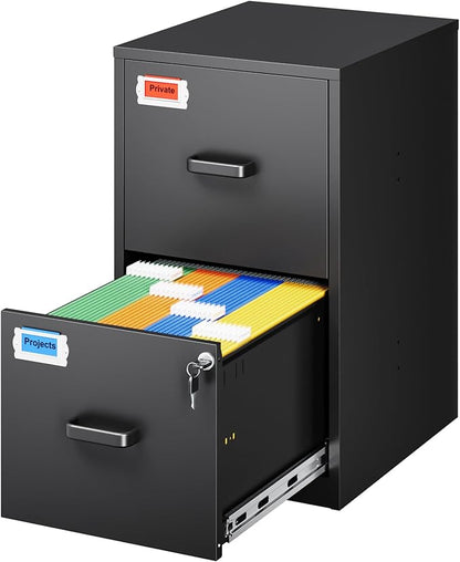 2 Drawer File Cabinet with Lock, 25.4" High Vertical Filing Cabinet, 17.7" Deep by PEUKC