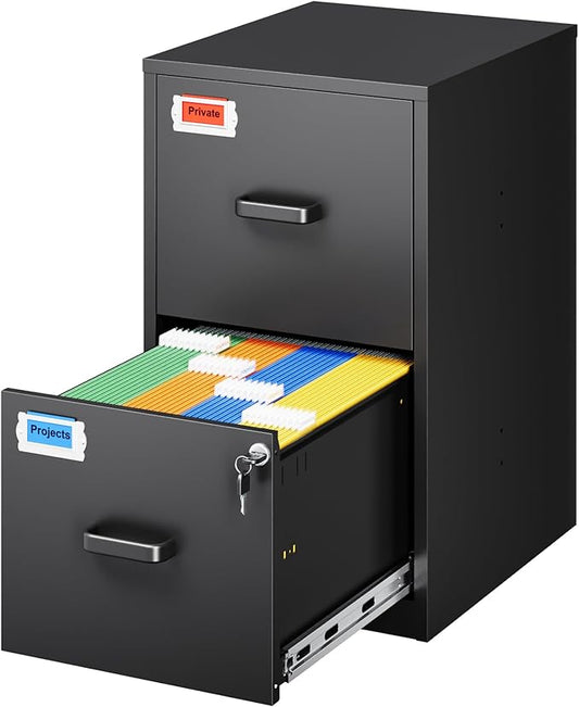 2 Drawer File Cabinet with Lock, 25.4" High Vertical Filing Cabinet, 17.7" Deep by PEUKC