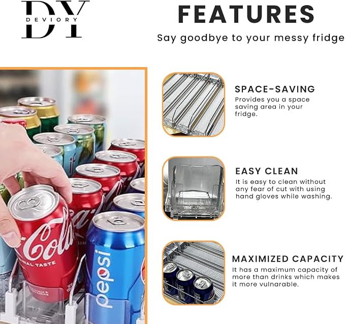 Soda Can Organizer with Automatic Can Pusher | Refrigerator Drink Organizer | - Image 3