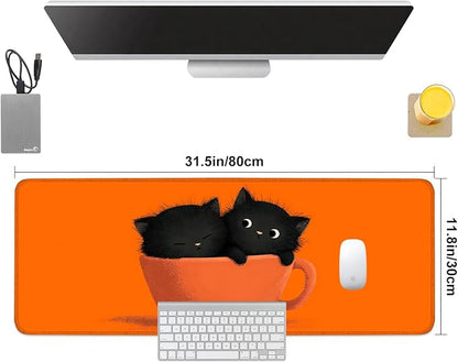 Large Cute Black Cat Mouse Pad, Extended Desk Mat - Image 8