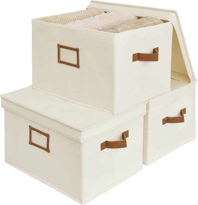 StorageWorks Storage Bins with Lids, Decorative Storage Boxes with Lid and PU by StorageWorks