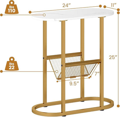 Tangkula Oval Narrow Side Table, 2-Tier End Table - Image 3
