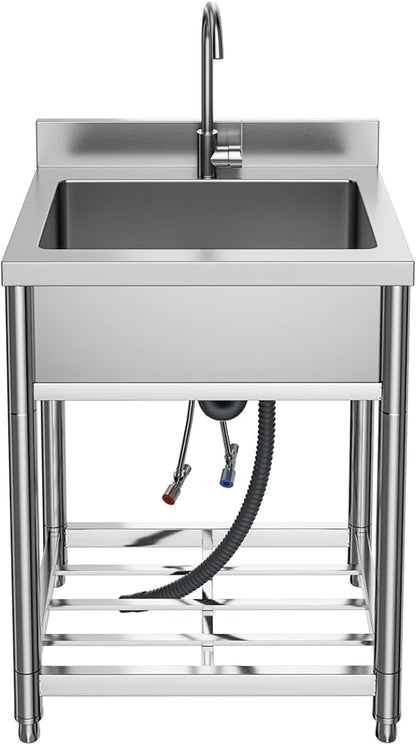 Stainless Steel Commercial Kitchen Sink, Free Standing, Single Bowl Sink Basin - Image 5
