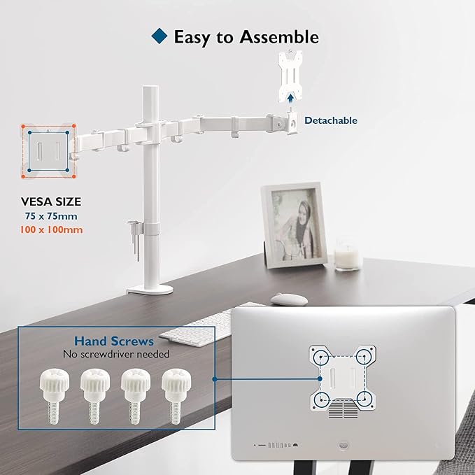 BONTEC Dual Monitor Desk Mount, Full Motion Adjustable White Monitor Stand - Image 6