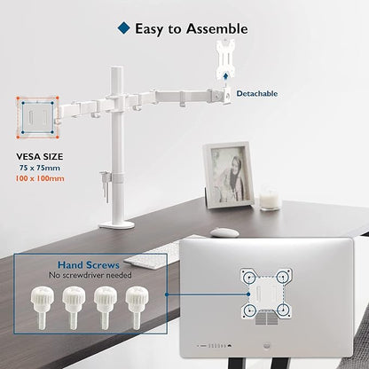 BONTEC Dual Monitor Desk Mount, Full Motion Adjustable White Monitor Stand - Image 6