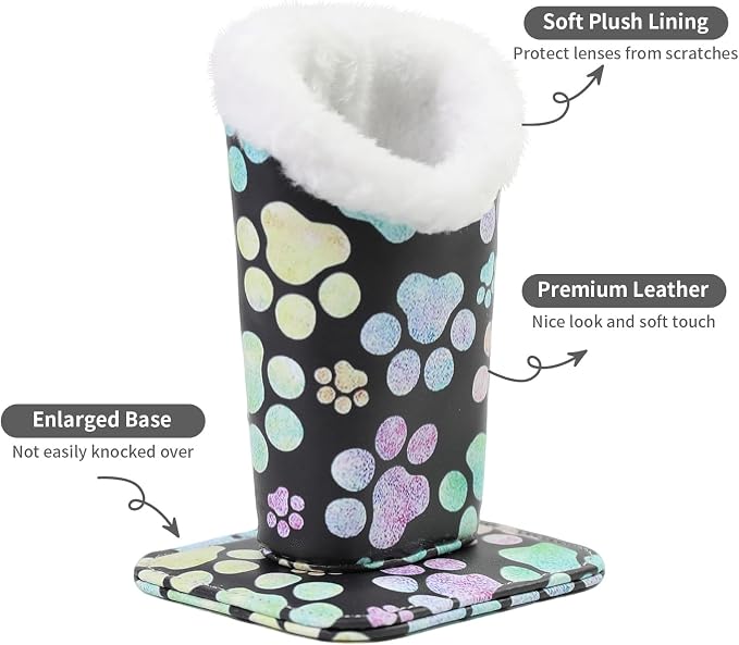 Plush Lined Eyeglasses Holder, Cute Magnetic PU Leather Glasses Stand Case - Image 3