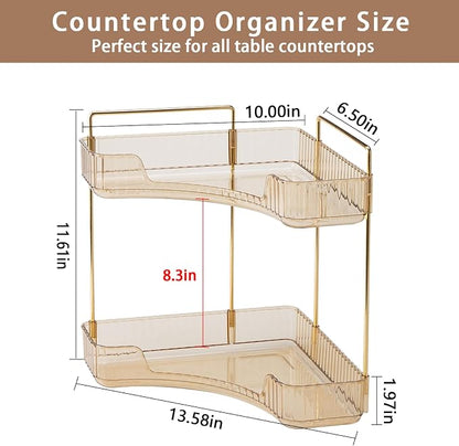 2-Tier Corner Bathroom Counter Organizer – Classic Storage Shelf - Image 2