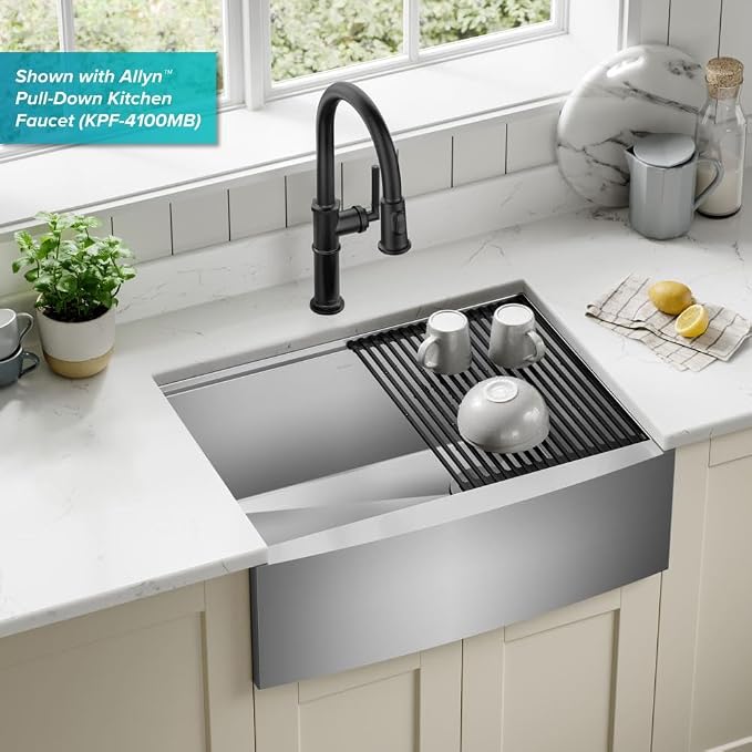 KRAUS Kore 27-Inch Farmhouse Workstation 16 Gauge Stainless Steel Kitchen Sink - Image 2