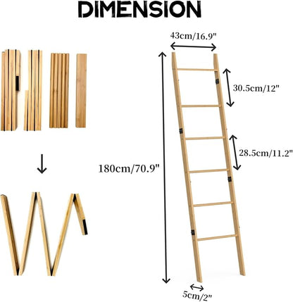 BAMBANG 6-Tier Blanket Ladder for Living Room, Blanket Quilt Ladder Rack Rustic - Image 3