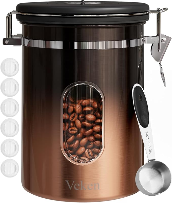 Veken Coffee Canister with Window, Airtight Stainless Steel Kitchen Food by Veken