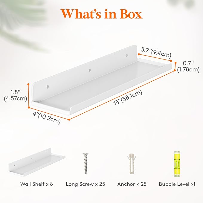 Lifewit Floating Shelves for Wall, 8 Pack White Acrylic Shelf 15" Room Decor - Image 3
