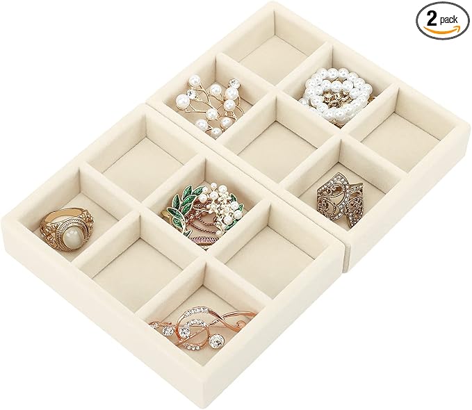 DesignSter Small Jewelry Tray-Ring Organizer 2PCS Premium Velvet Rings Earrings by DesignSter
