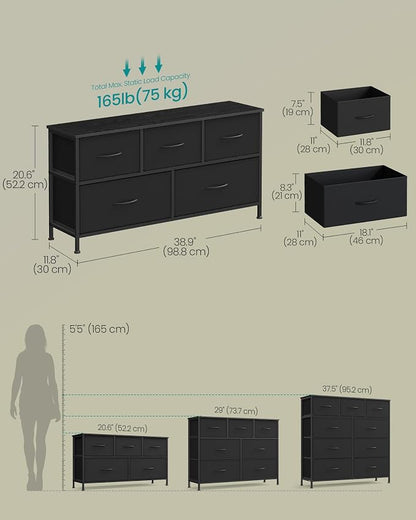 SONGMICS Dresser for Bedroom, Chest of Drawers, TV Stand, 5 Non-Woven Fabric - Image 2