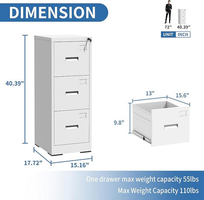 3 Drawer File Cabinets with Lock, Heavy Duty Metal Storage Cabinets Office - Image 3