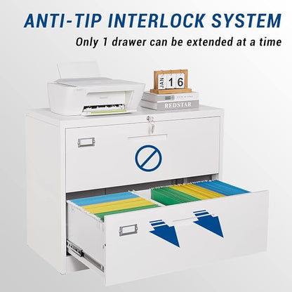 Lateral File Cabinet with Lock, 2 Drawer Large Metal Filing Cabinet, Home - Image 4
