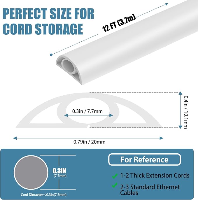 Floor Cord Covers for Wires 12FT Cable Hider Wire Cover Self Adhesive Cord - Image 2