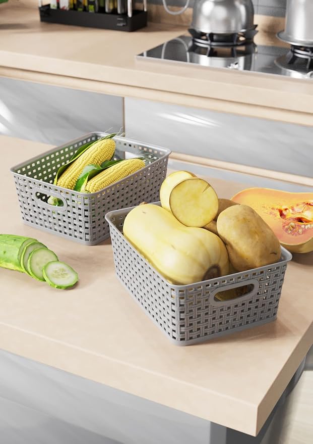 WYT 12-Pack Plastic Small Shelf Storage Weave Baskets - Image 5