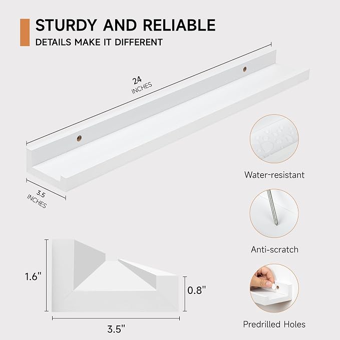 Fun Memories Picture Ledge Shelf, 24 Inch Floating Shelves Set of 2, Nursery - Image 3
