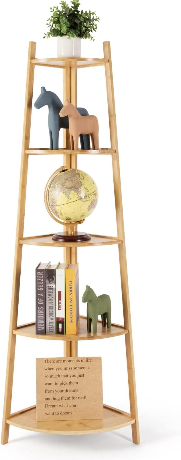 Bamboo Corner Shelf Stand for Display, 5-Tier Shelf for Organize by DRDINGRUI