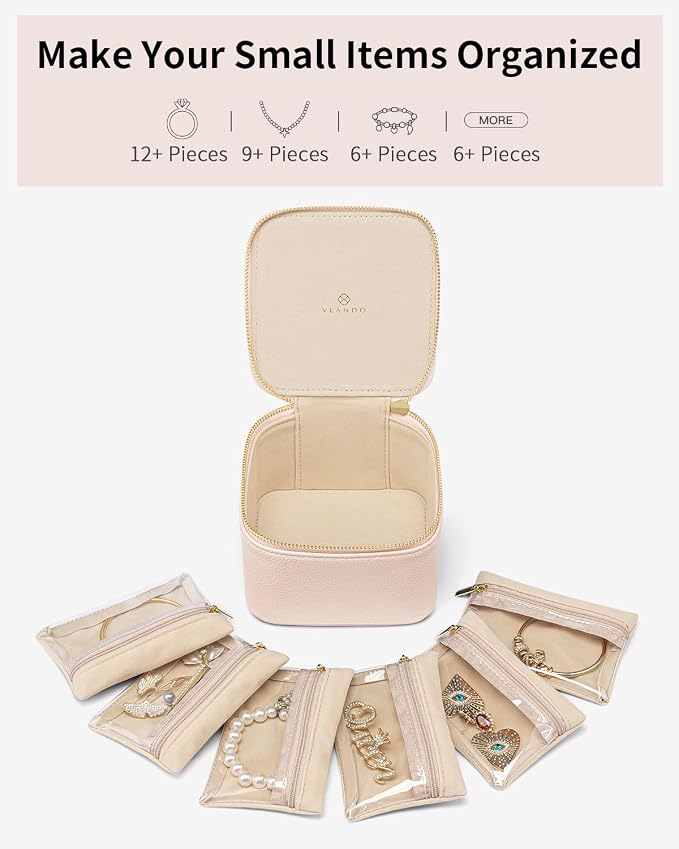 Vlando Jewelry Box with 6 Velvet Jewelry Bags Travel Jewelry Storage Box - Image 7