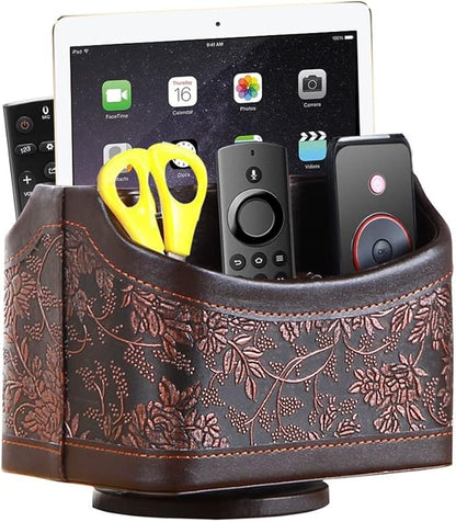 YAPISHI Antique Leather Remote Control Holder, 360 Degree Spinning Desk TV by YAPISHI