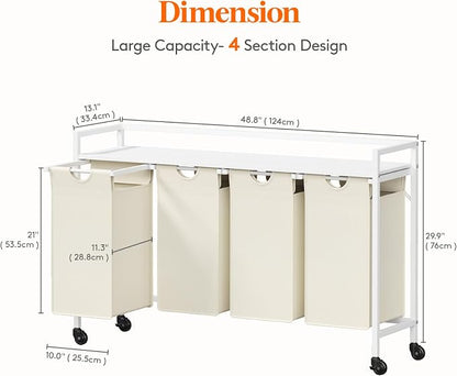 Lifewit Laundry Hamper 4 Section, 168L Pull out Laundry Clothes Basket Organizer - Image 3