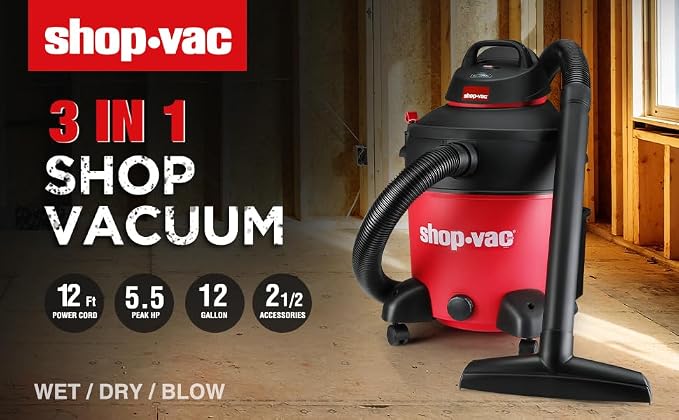 Shop-Vac 5983089 12 Gallon 5.5 Peak HP Wet/Dry Vacuum, 2.5 Inch Diameter x 8 - Image 4